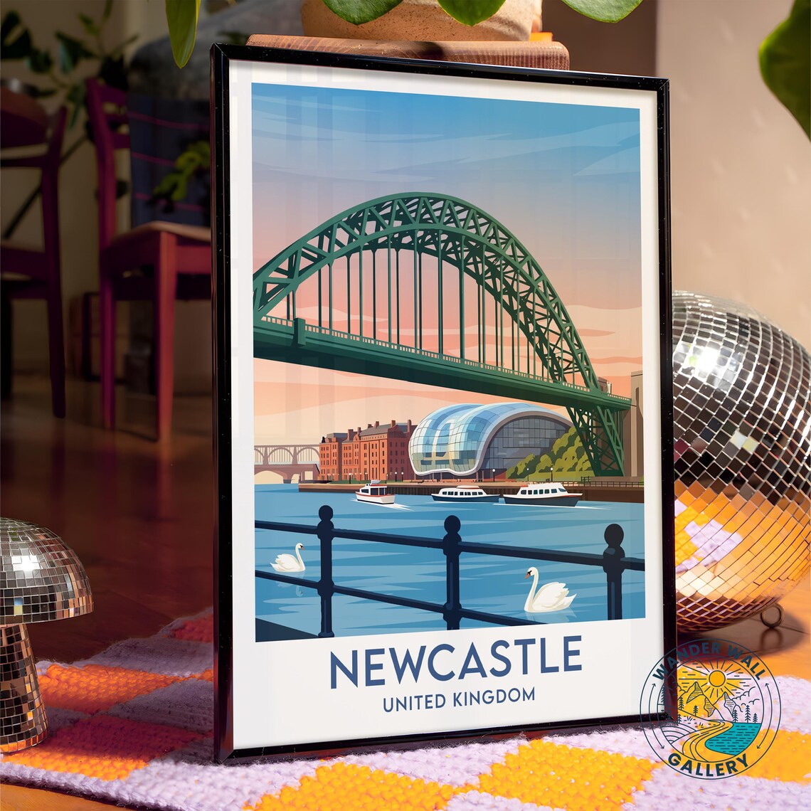 Newcastle United Kingdom Tyne Bridge and River Travel Poster - Image 4