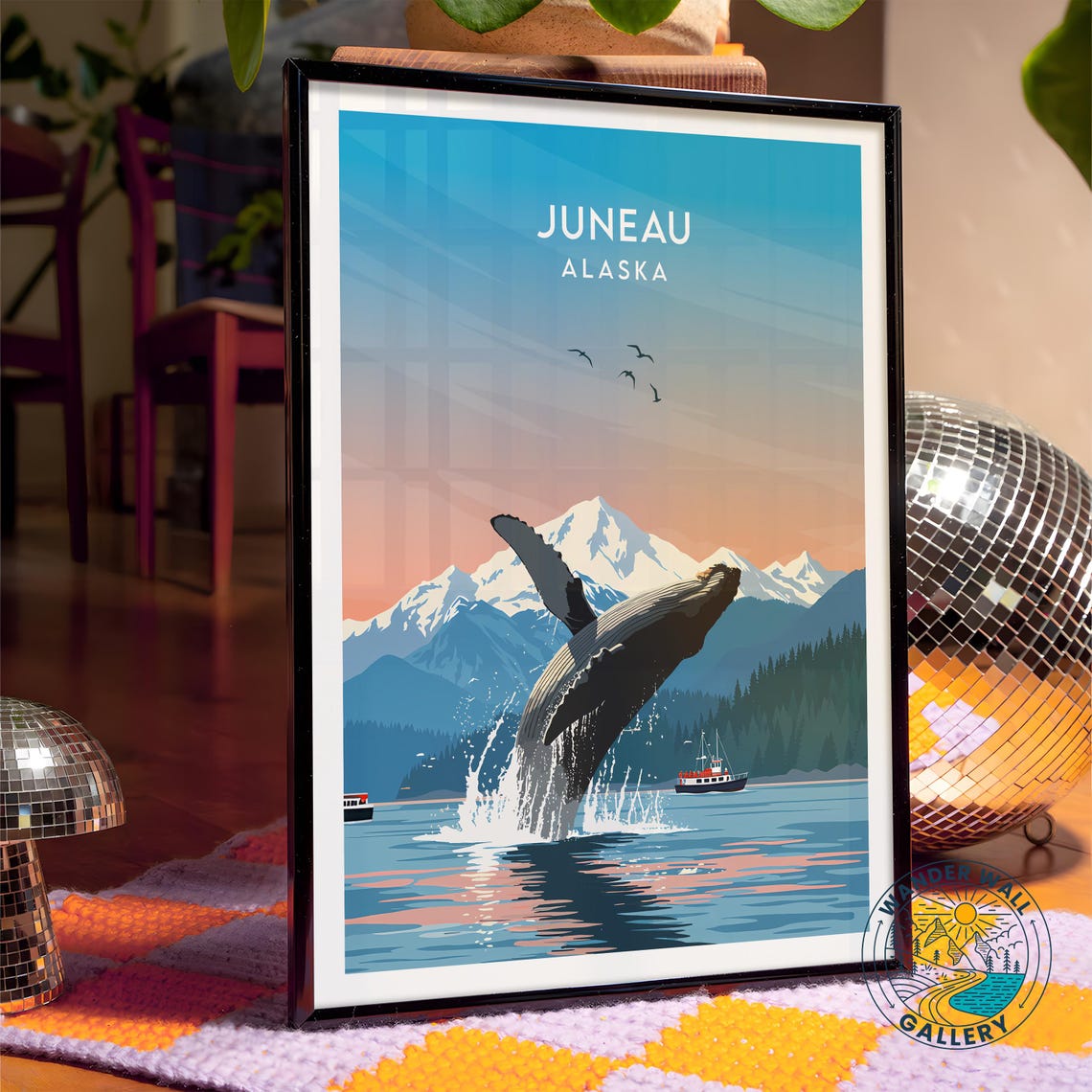 Juneau Alaska Breaching Humpback Whale Mountains Wildlife Poster - Image 4