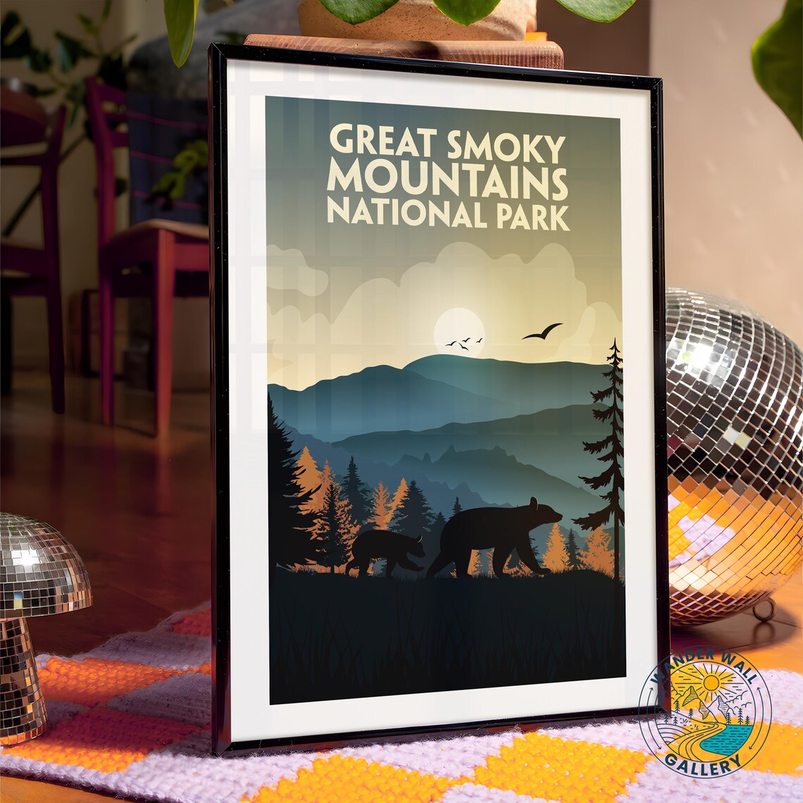 Great Smoky Mountains Black Bears Sunset Retro Travel Poster - Image 4