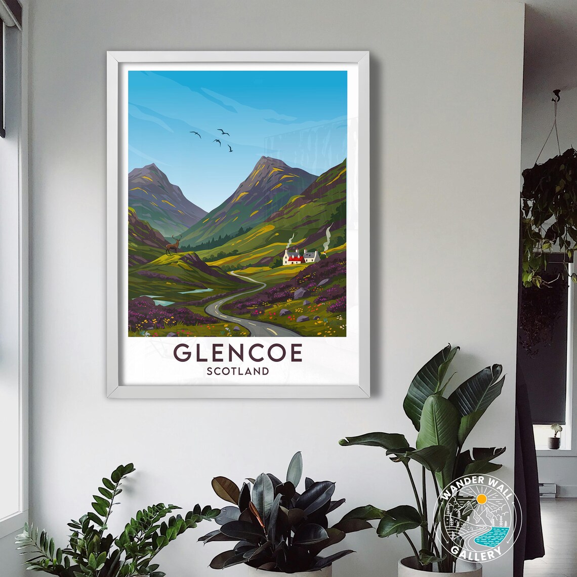 Glencoe Scotland Valley Road Stag Deer Highland Cottage Art Poster - Image 3