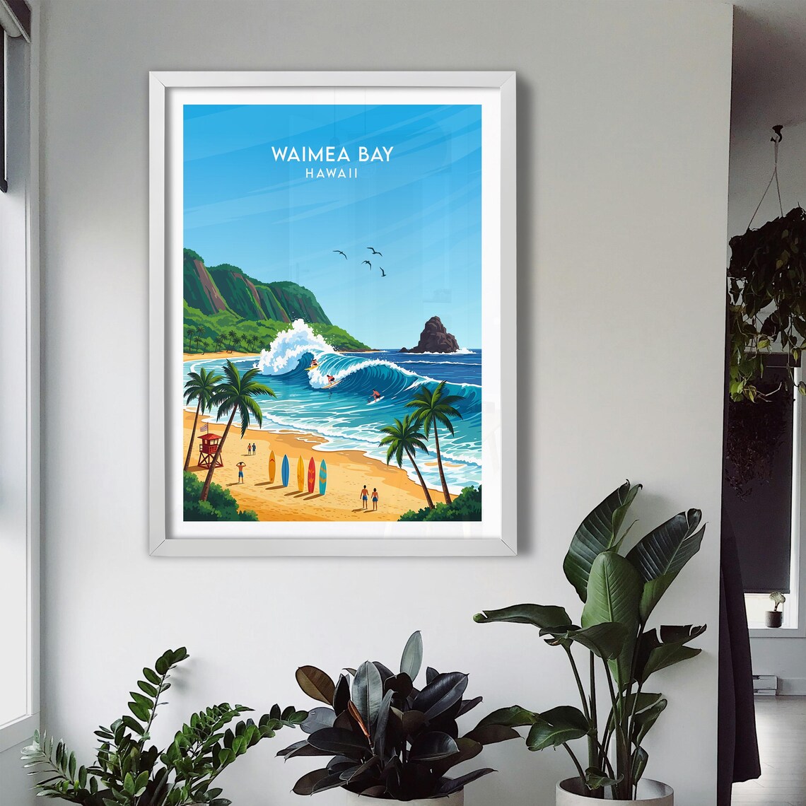 Waimea Bay Hawaii Surfers Big Wave Surfing Palm Beach Poster - Image 3