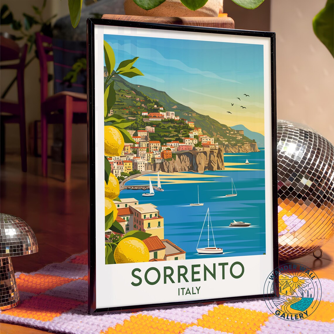 Sorrento Italy Amalfi Coast Cliffs Lemons Sailboats Harbor Poster - Image 4