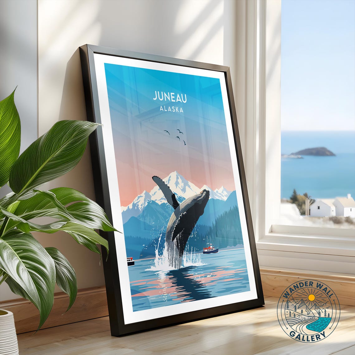 Juneau Alaska Breaching Humpback Whale Mountains Wildlife Poster - Image 3