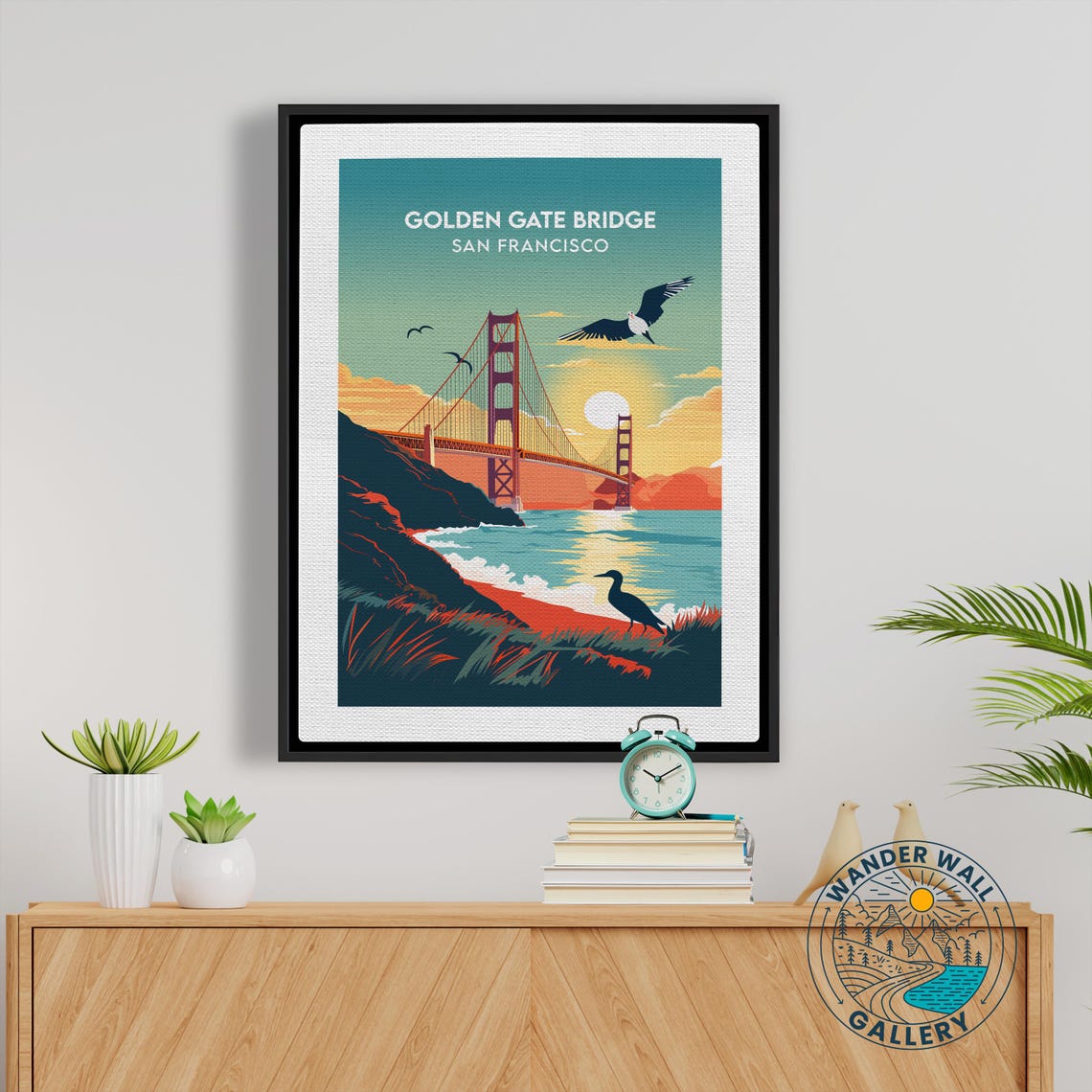 Golden Gate Bridge San Francisco Sunset Seagulls Retro Travel Poster - Image 5
