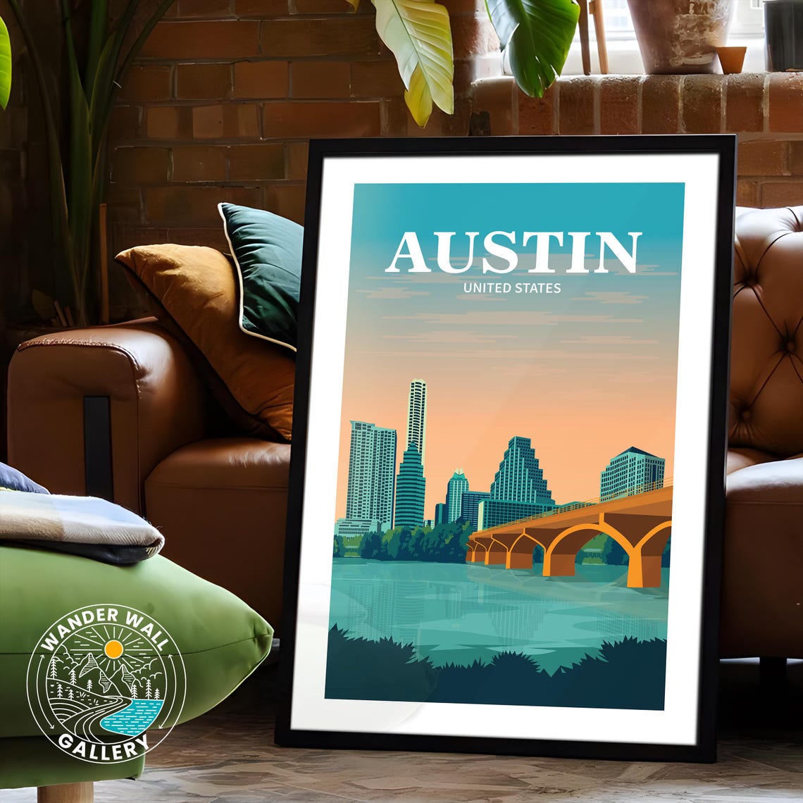 Austin Texas Orange Sunset Skyline Arch Bridge Travel Poster - Image 6