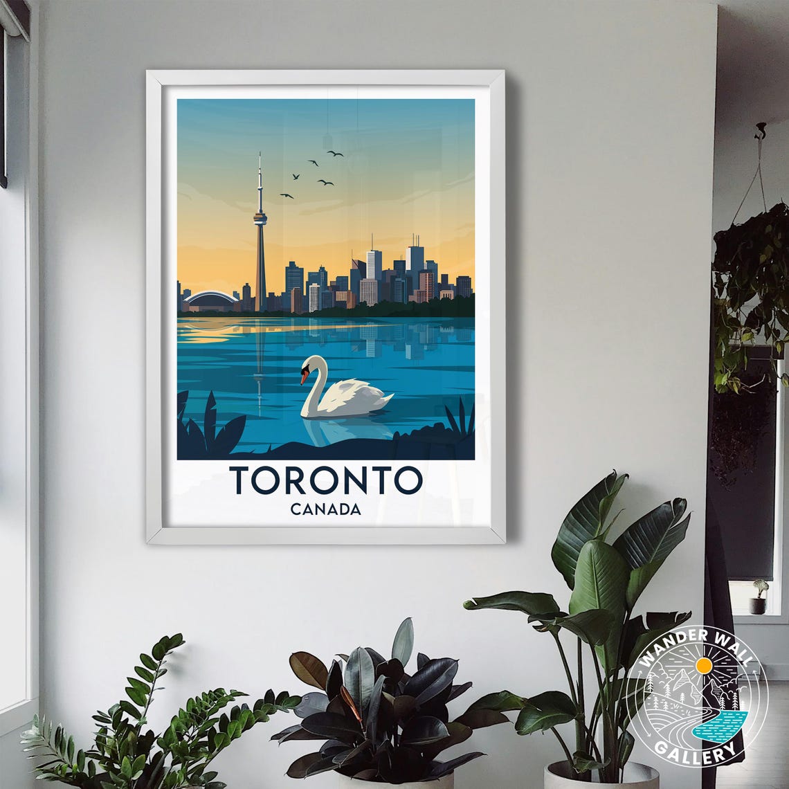 Toronto Canada CN Tower Waterfront Swan Skyline Sunset Travel Poster - Image 3