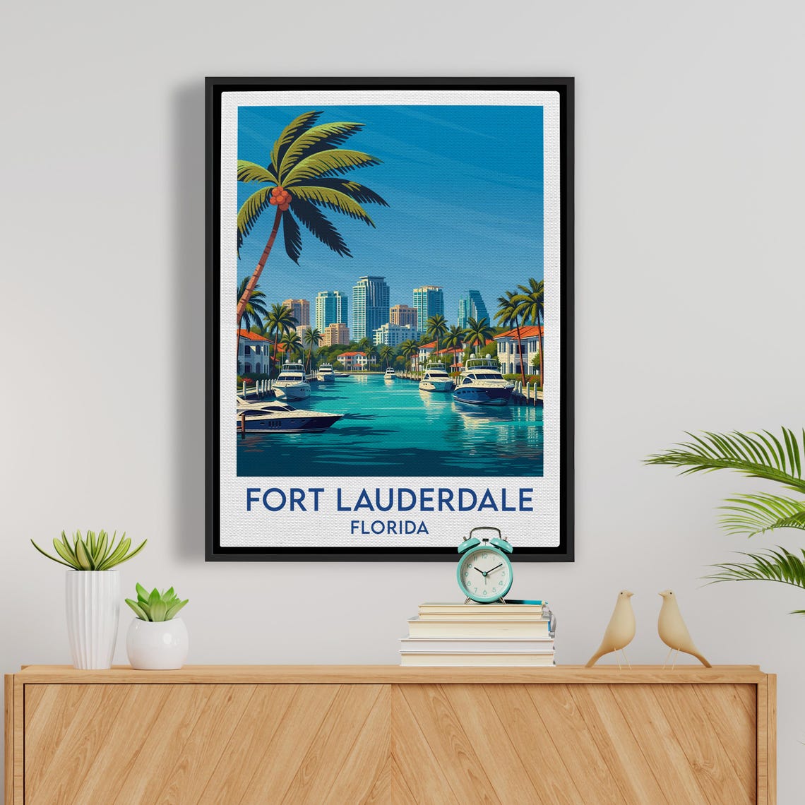 Fort Lauderdale Florida Marina Luxury Yachts Palm Skyline Poster - Image 5