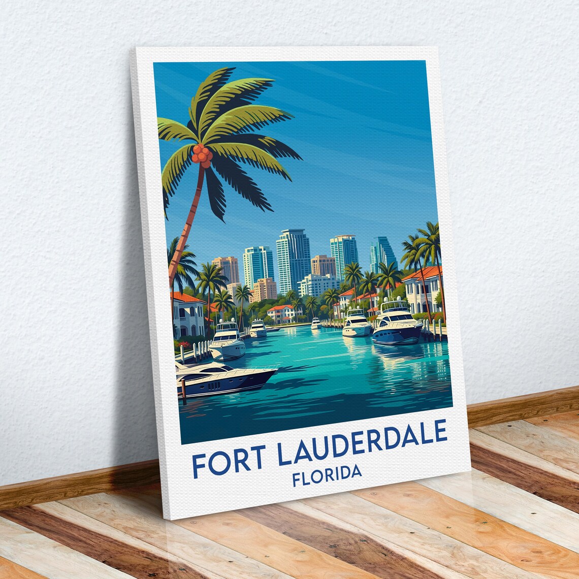 Fort Lauderdale Florida Marina Luxury Yachts Palm Skyline Poster - Image 6