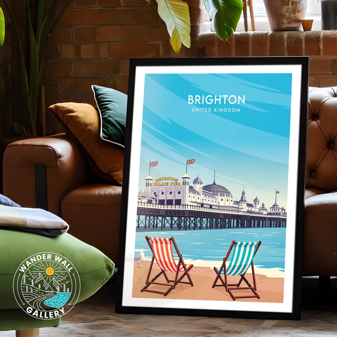 Brighton England Palace Pier Beach Chairs Retro Travel Poster - Image 6