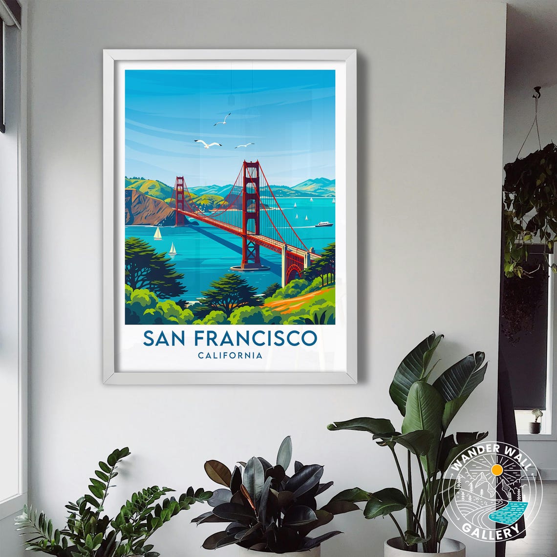San Francisco Golden Gate Bridge Bay Sunset Retro Travel Poster - Image 3
