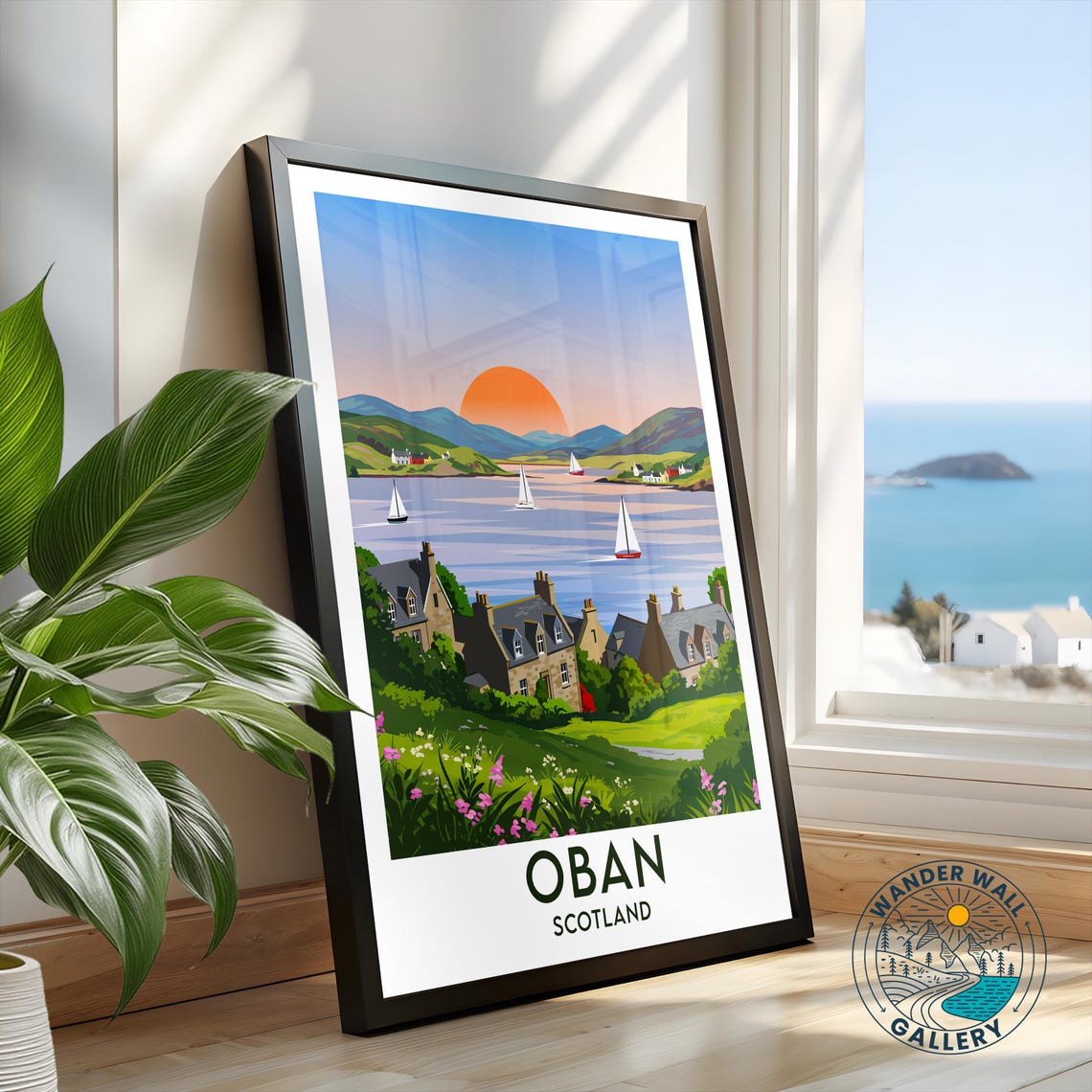 Oban Scotland Sunset Harbor Sailboats Coastal Village Travel Poster - Image 2