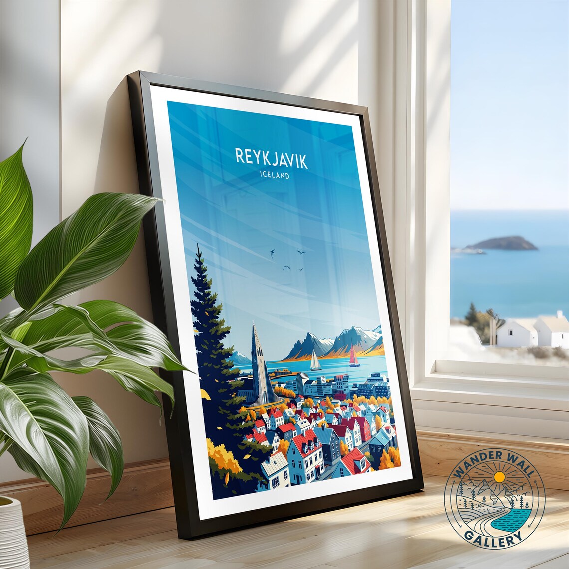Reykjavik Iceland Colorful Harbor Cityscape Retro Travel Poster - Image 2