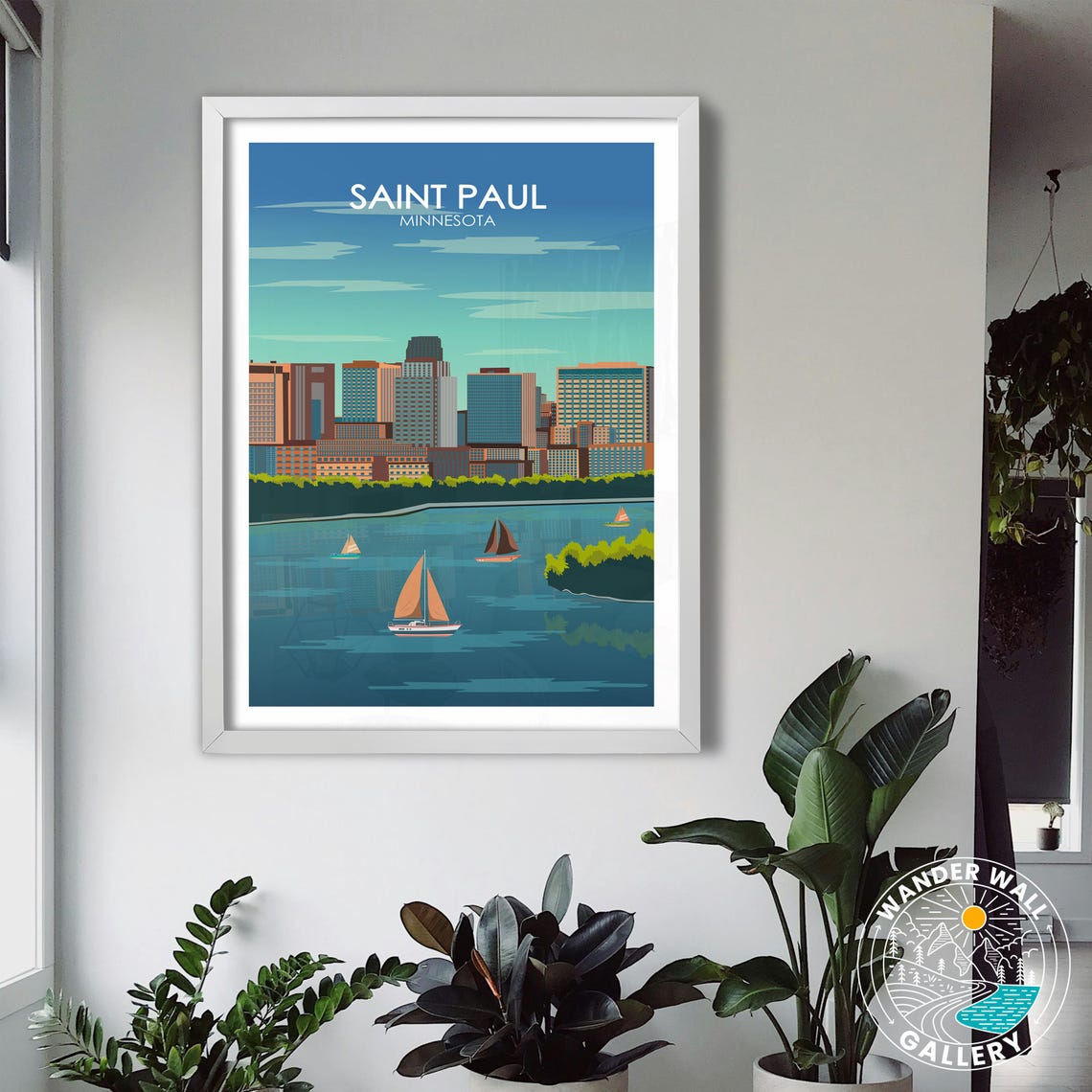 Saint Paul Minnesota Skyline River Sailing Sunset View Poster - Image 3