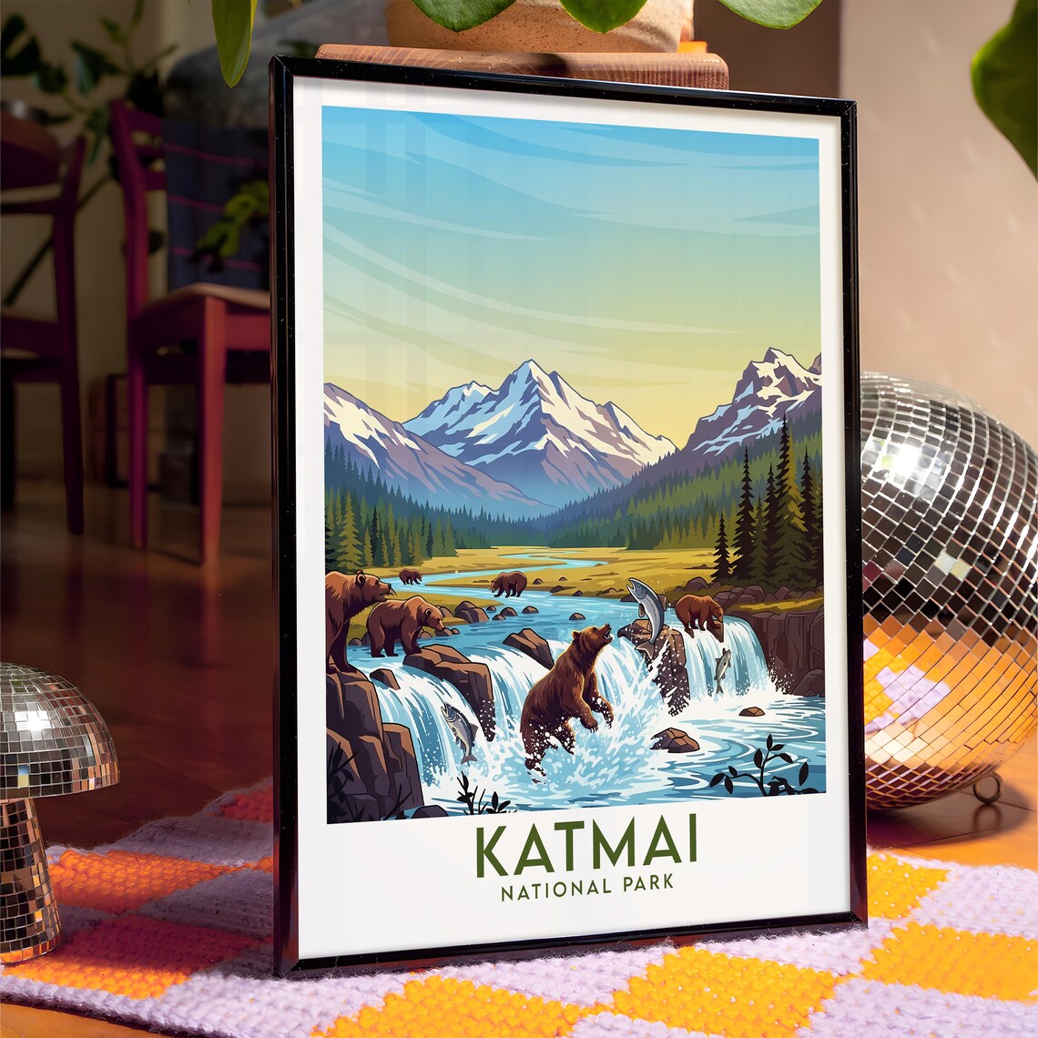 Katmai National Park Brown Bears Fishing Salmon Waterfall Poster - Image 4
