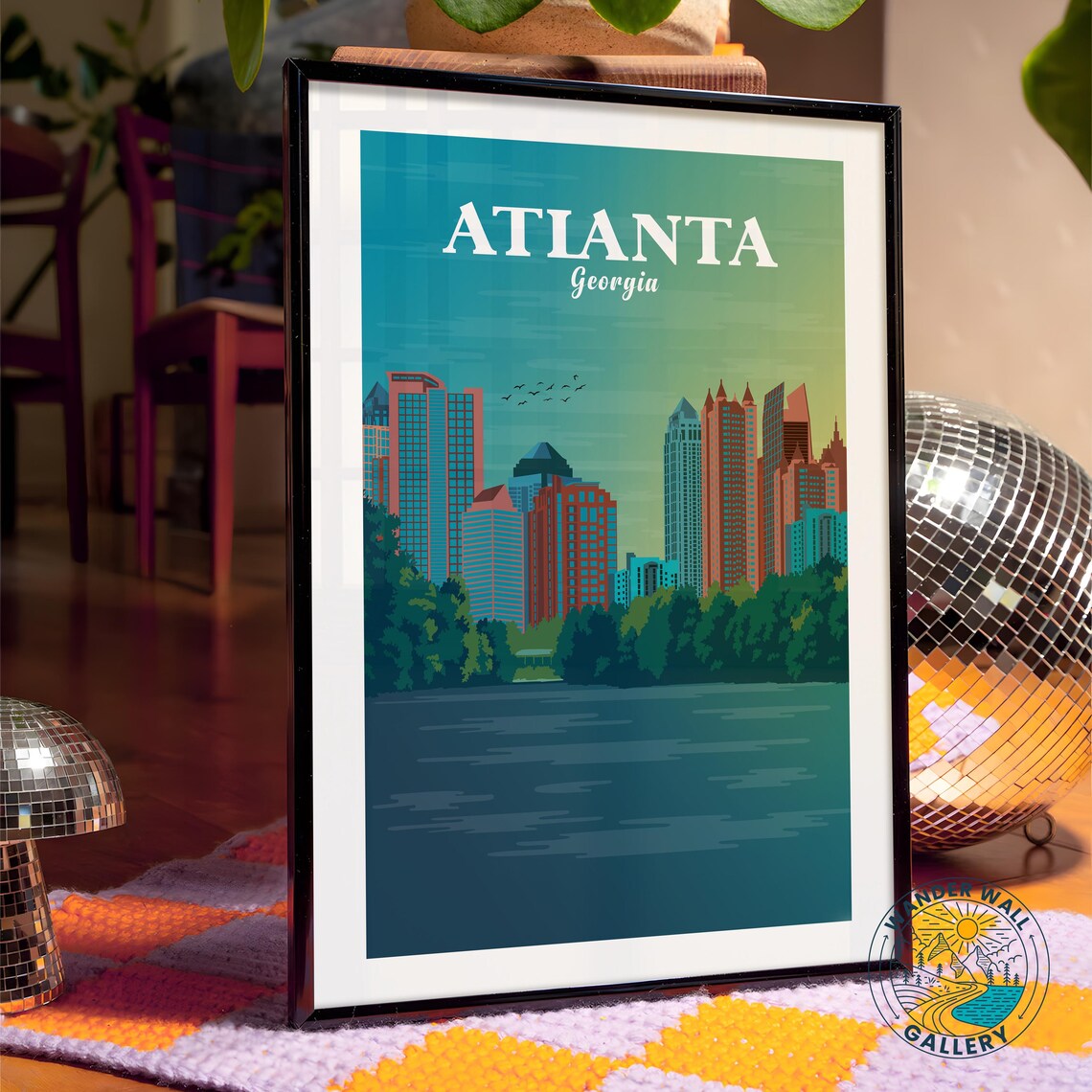 Atlanta Georgia Sunset Skyline Cityscape Retro Travel Poster - Image 4