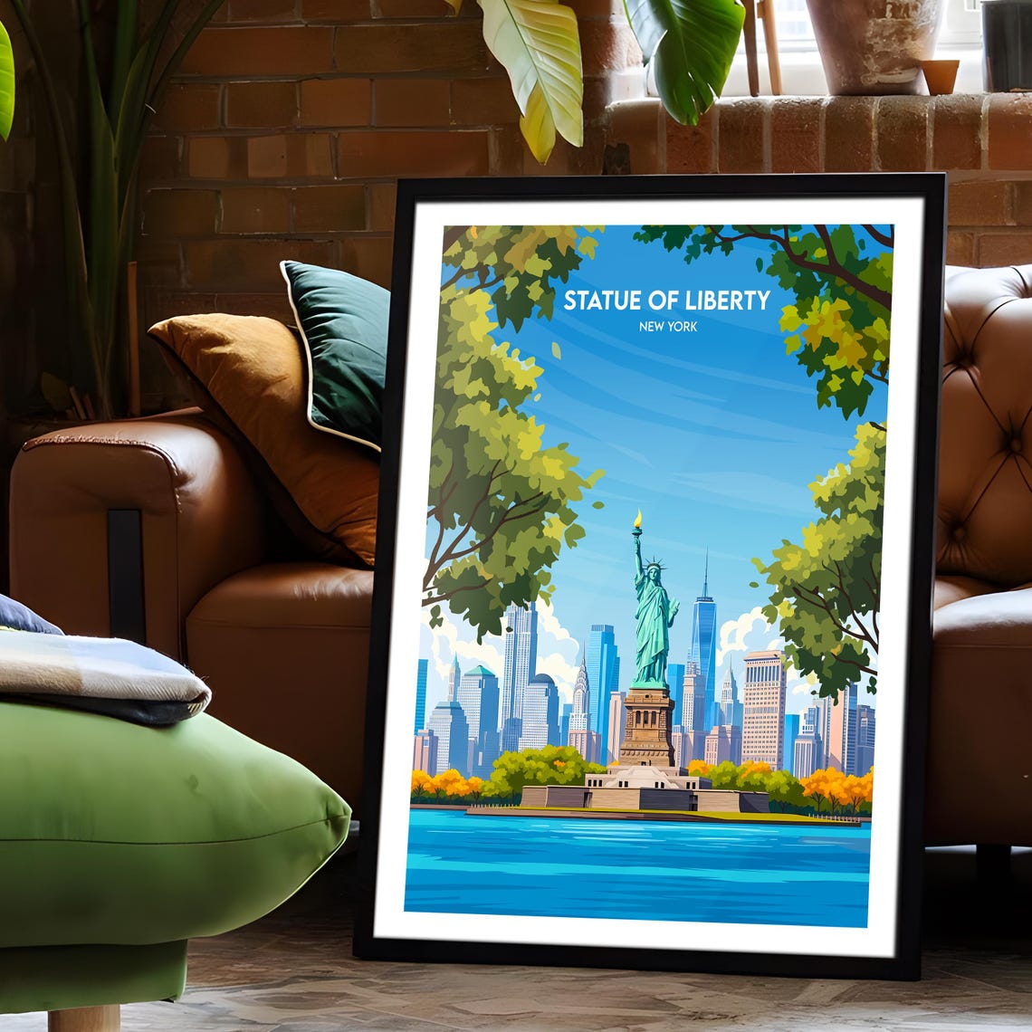 Statue of Liberty New York Skyline Torch Green Tree View Poster - Image 6