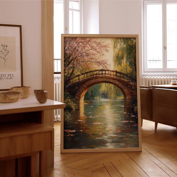 Impressionist Bridge Wall Art Vintage Oil Painting Print Framed Or Unframed Poster Timeless Home Office Dcor