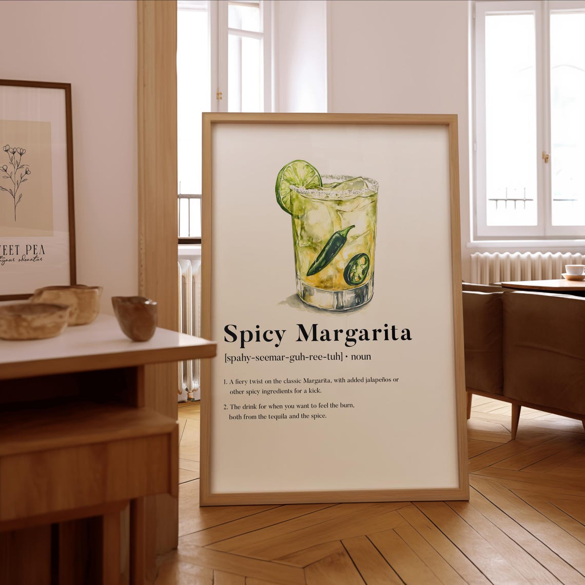 Spicy Margarita Definition Watercolor Cocktail Bar Decor Poster