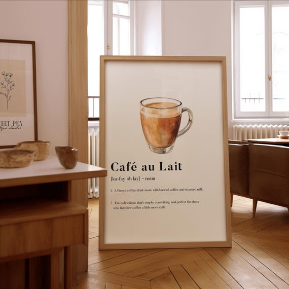 Caf Au Lait Definition Print Specialty Coffee Wall Art Framed Or Unframed Poster Gift For Baristas Lovers