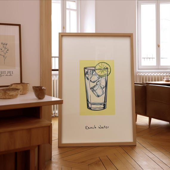 Ranch Water Cocktail Illustration Print Stylish Bar Wall Art Framed Or Unframed Poster Gift For Enthusiasts