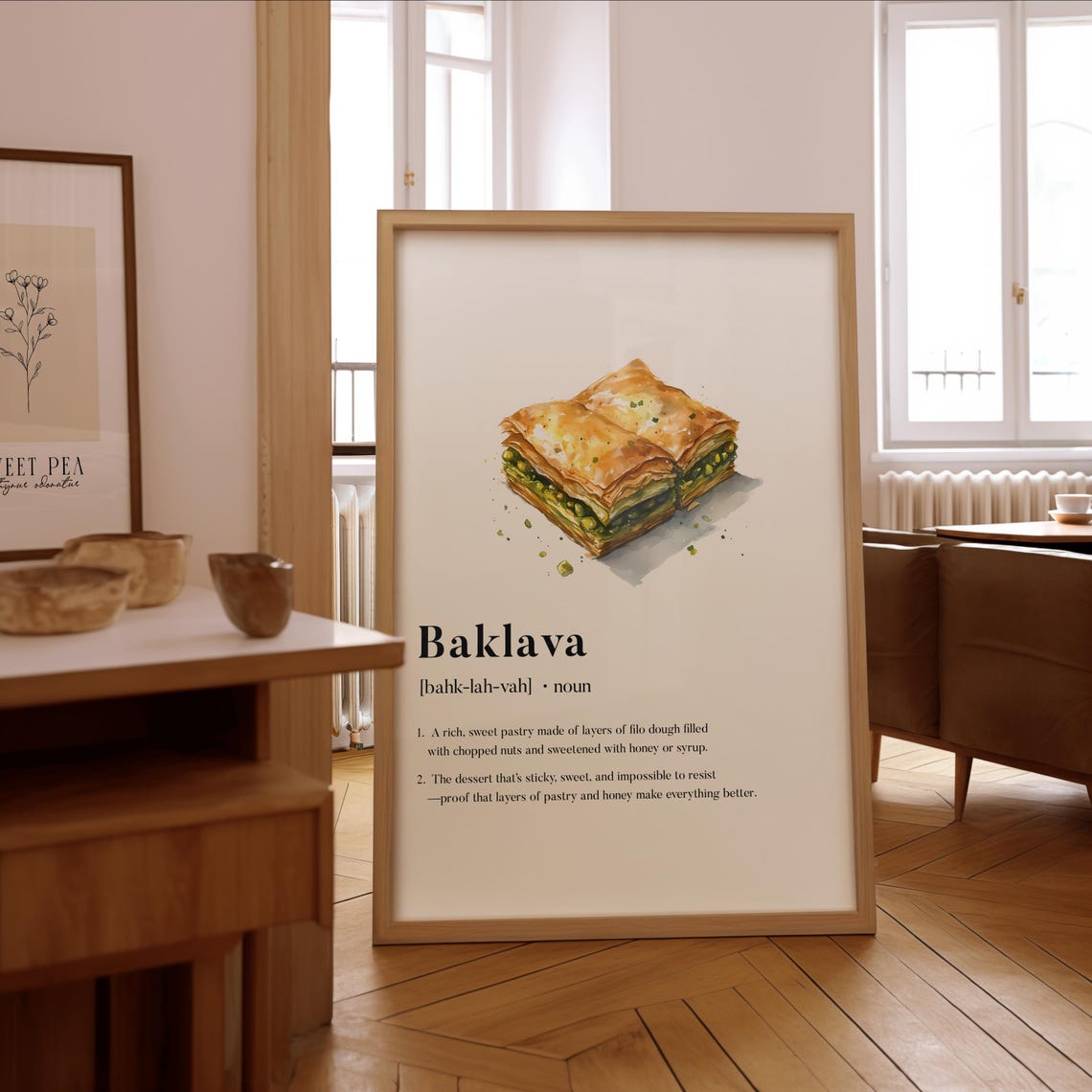 Sweet Baklava Watercolor Dessert Definition Kitchen Decor Poster