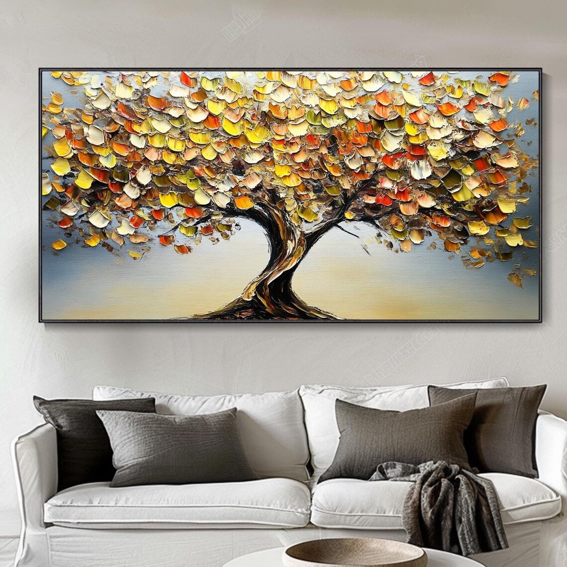 Gold Blooms Abstract Oil Painting, Tree Landscape Art Print
