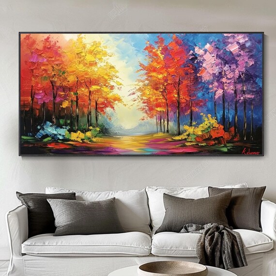 Original Forest Painting On Vibrant Garden Texture Mural Colorful Nature Artwork Contemporary Abstract Art Living Room Wall Decor