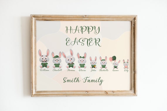 Happy Easter Personalized Bunny Family Custom Names Wall Print Gift