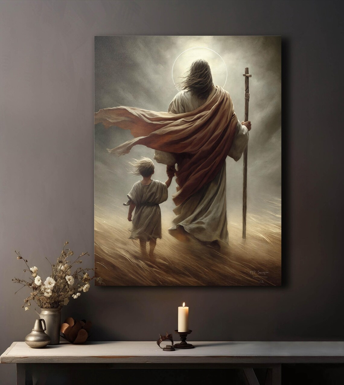 Jesus Leading Child Through Dark Valley Psalm 23 Moody Christian Poster - Image 6
