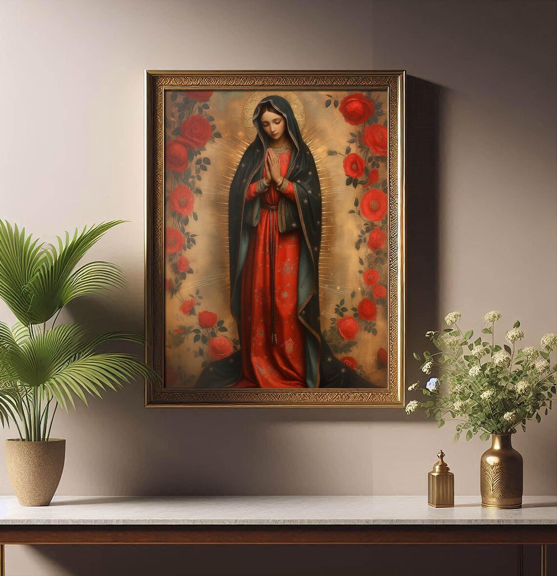 Our Lady Of Guadalupe With Red Roses Traditional Marian Catholic Devotion Poster - Image 3