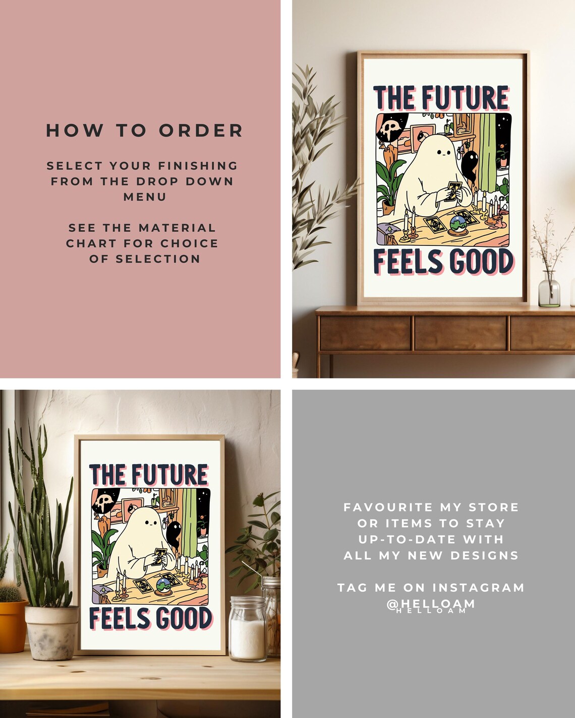 The Future Feels Good Ghost Tarot Reading Crystal Ball Quote Art Poster - Image 3