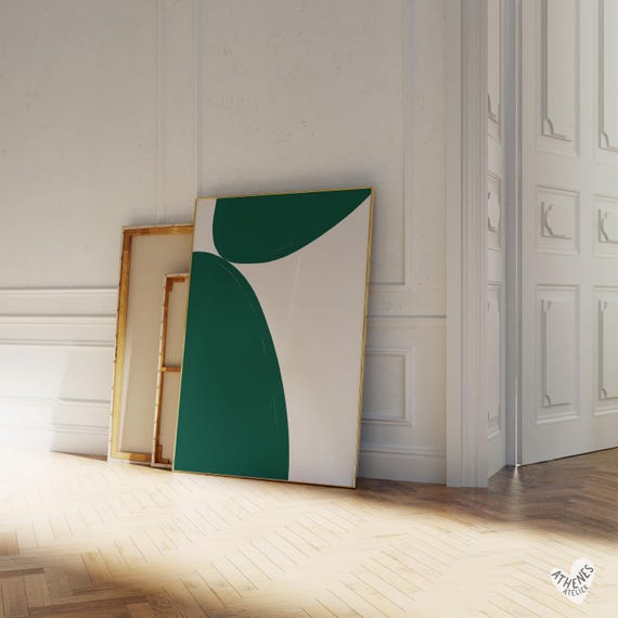 Abstract Print Emerald Green Wall Art Minimalist Mid Century Pastel Modern Trending Dark Bedroom Decor