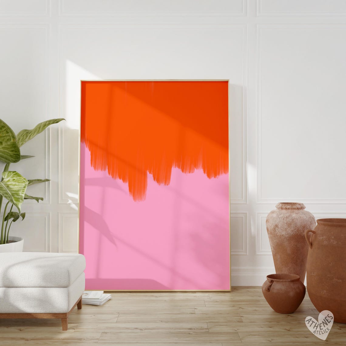 Abstract Print Pink And Orange Art Colorful Minimalist Mid Century Vibrant Modern Wall Trending Light Bright