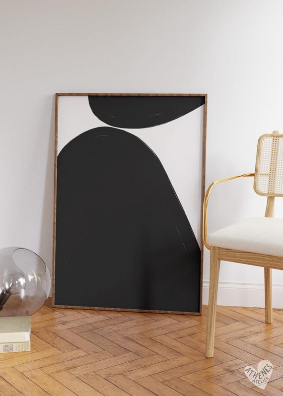 Abstract Print In Black And White Minimalist Mid Century Art Simple Modern Wall Trending Trendy Home Decor