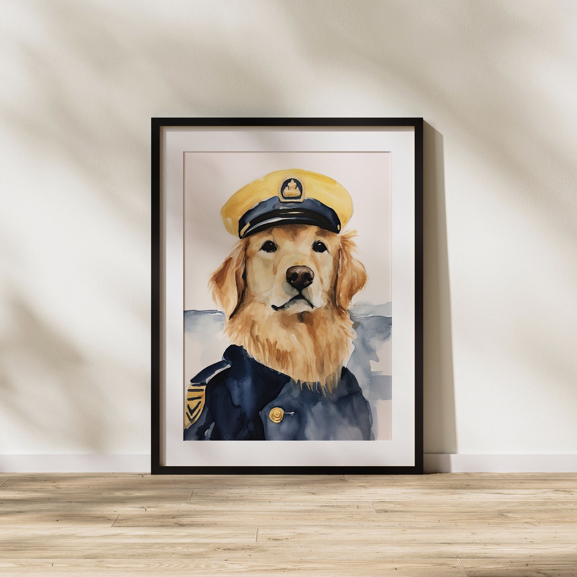 Golden Retriever Captain In Navy Uniform Cute Pet Portrait Poster - Image 2