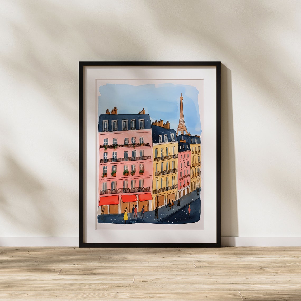 Colorful Paris Street with Eiffel Tower Bright Watercolor Poster - Image 2