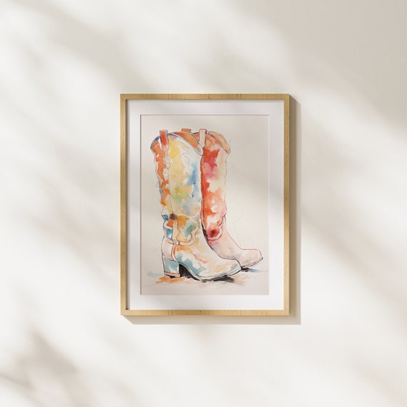 Western Boots Gouache Art Style Modern Wall Colorful Minimal Minimalism