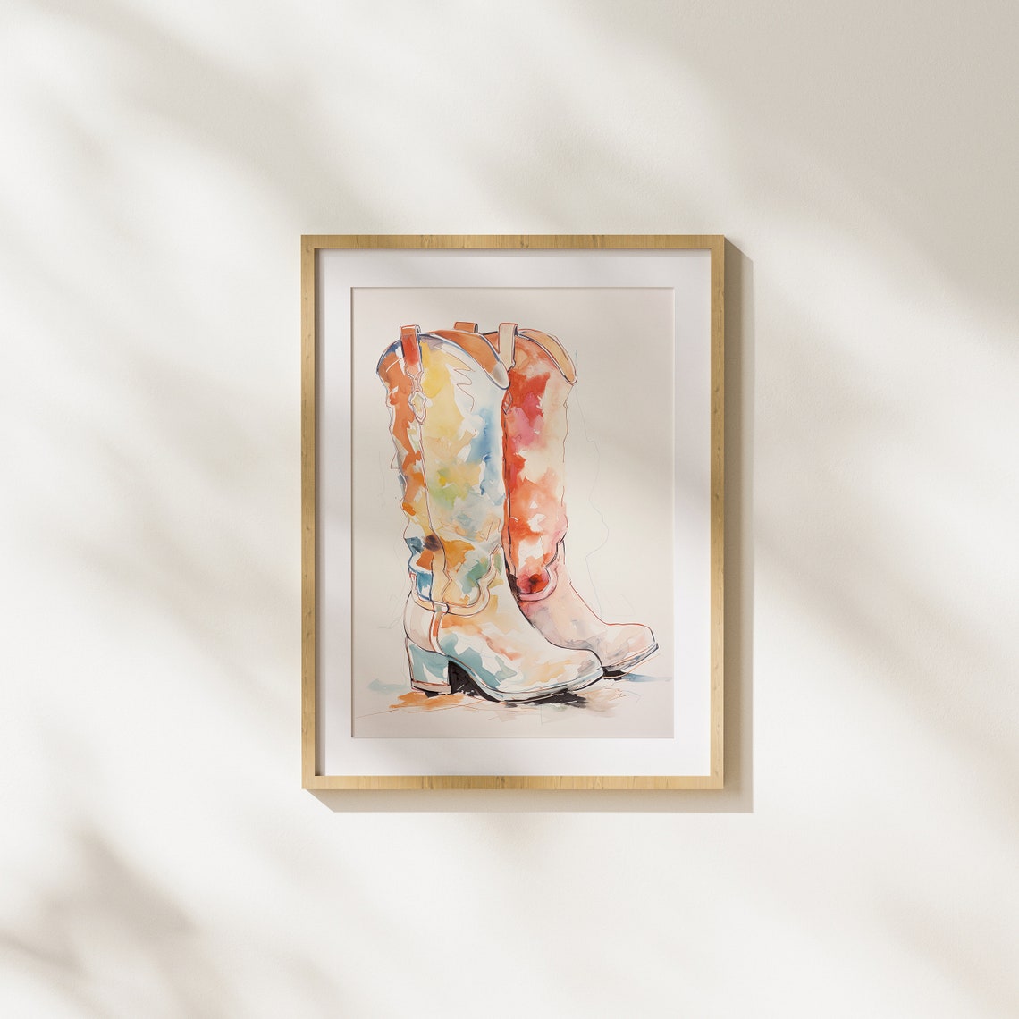 Western Boots Gouache Art Style Modern Wall Colorful Minimal Minimalism