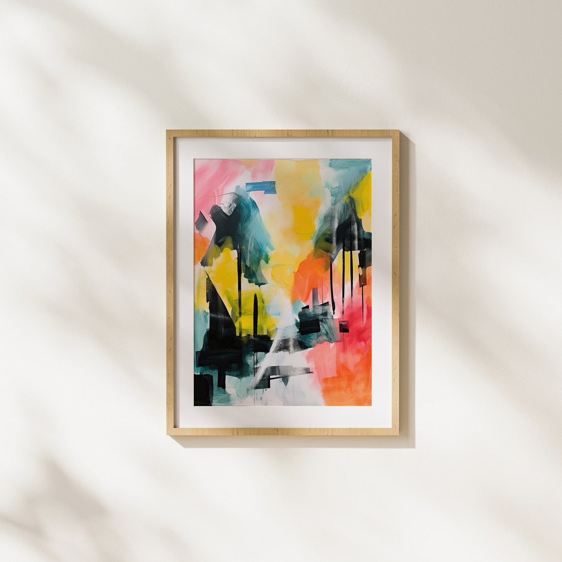 Bold Abstract Watercolor Brushstrokes Pink Yellow Teal Poster