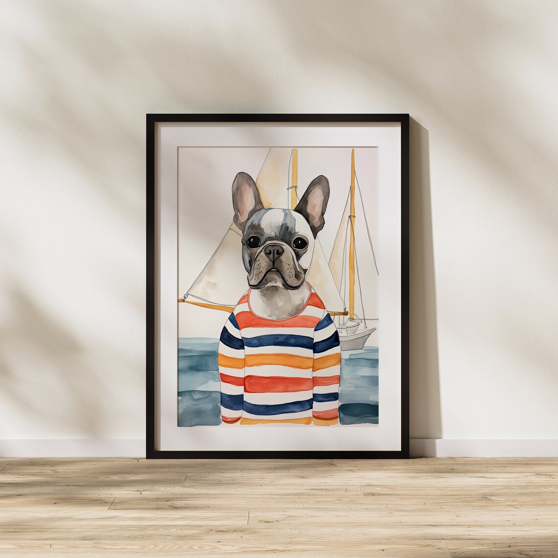 French Bulldog Sailor Sweater with Tall Ships Cute Dog Poster - Image 2