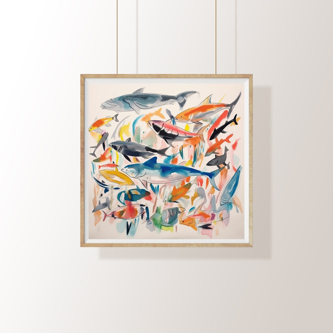 Colorful School of Tropical Fish Abstract Watercolor Ocean Poster
