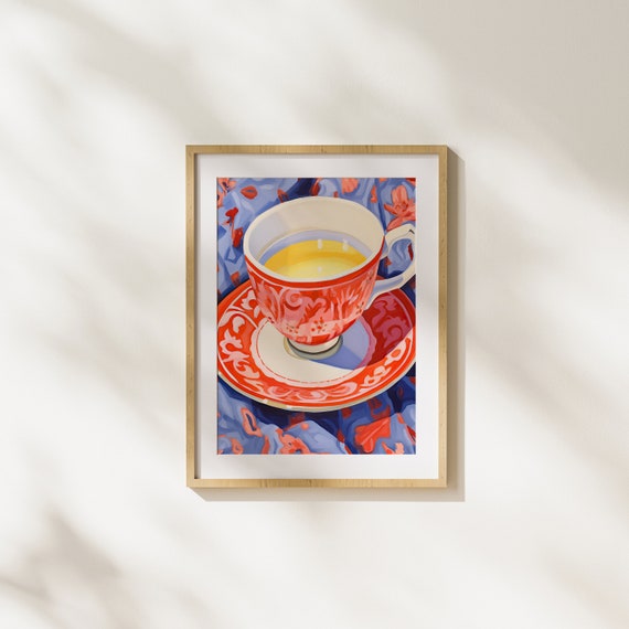 Cup Of Tea Red Blue Peaceful Modern Art Illustration Painting