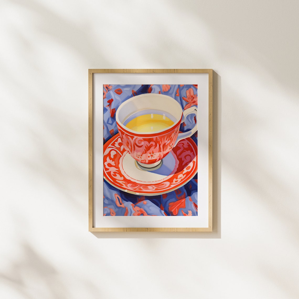 Red Teacup of Golden Tea Colorful Still Life Tea Time Art Poster