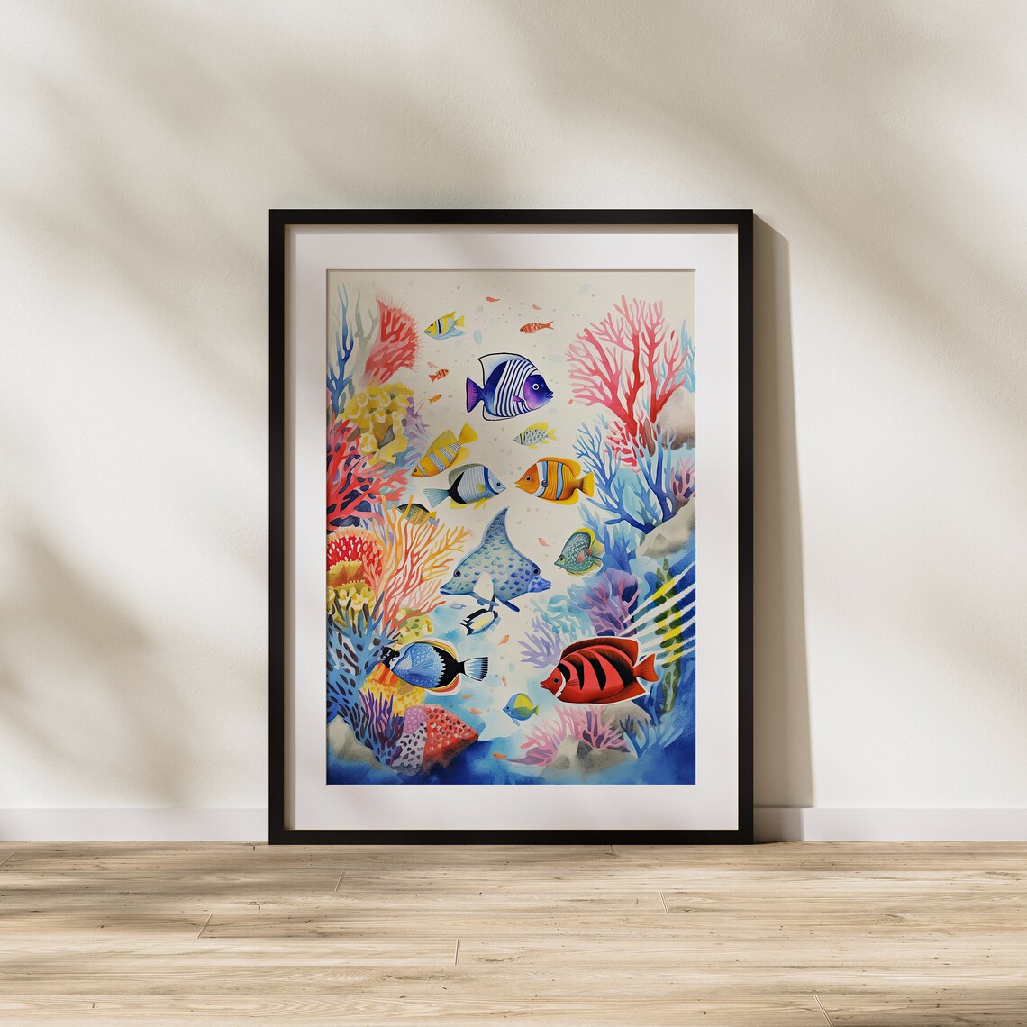 Colorful Tropical Coral Reef with Fish Watercolor Scene Poster - Image 2