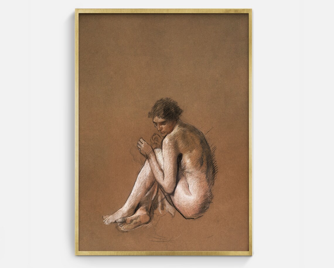 Minimalist Vintage Figure Drawing of Woman, Art Print