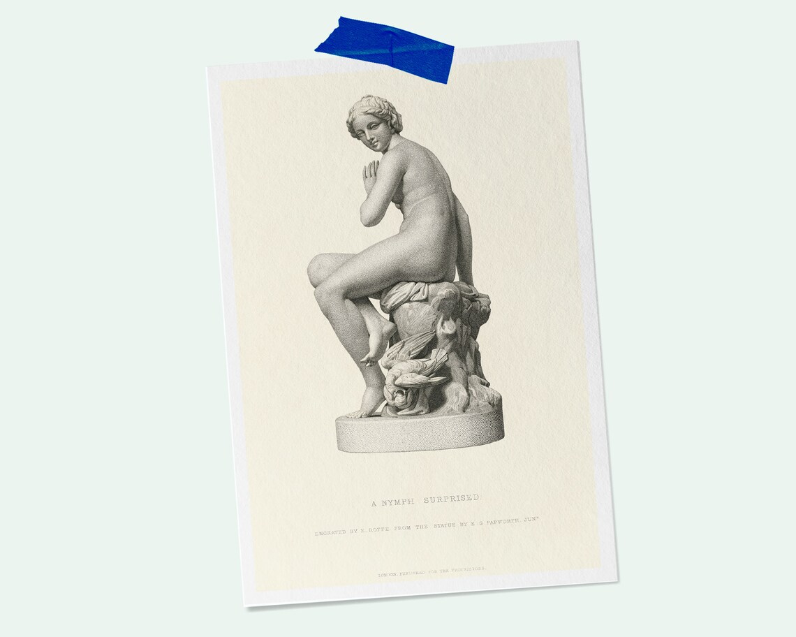 Vintage Nymph Surprised Fine Art Drawing Print - Image 2