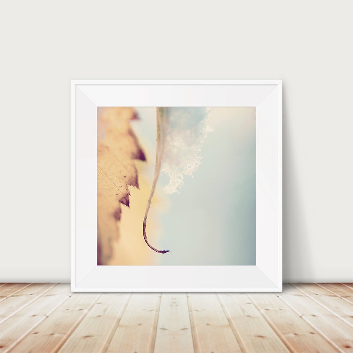 Golden Autumn Leaf in Winter Snow Macro Nature Photography Poster