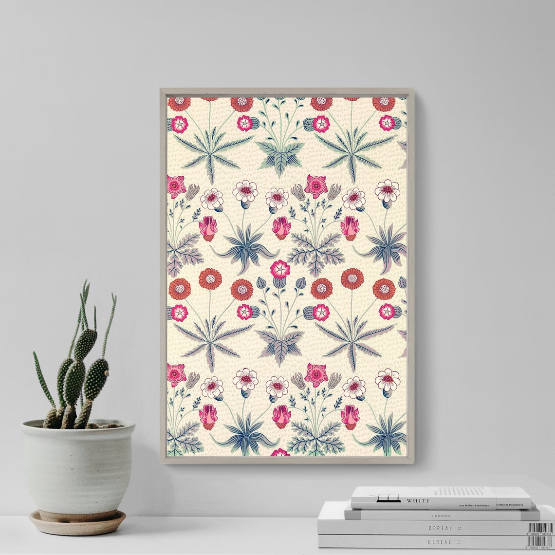 William Morris Daisy Pink Floral Pattern 1864 Vintage Wallpaper Print