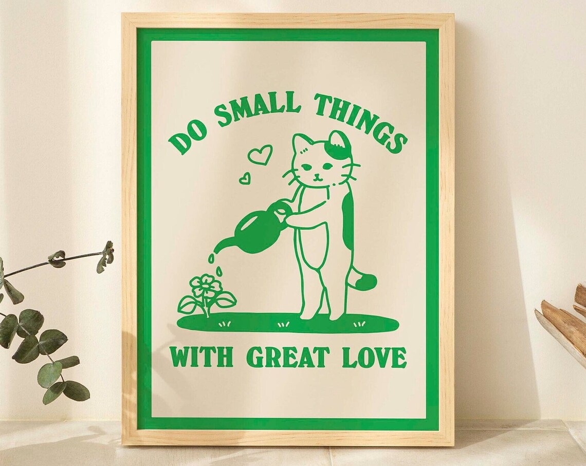 Retro Cat and Plant Quote Poster, Farmhouse Botanical Print