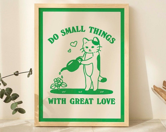 Retro Cat and Plant Quote Poster, Farmhouse Botanical Print